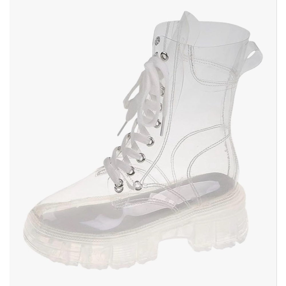 NEW Crystal Clear Boots Platform Lace Up Transparent 7